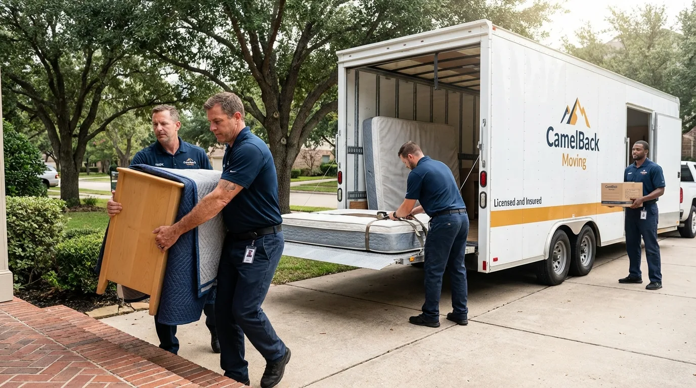 Crew loading residential truck for cross-state move from Canton, SD
